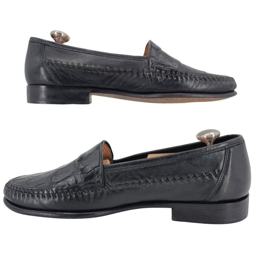 Exotic Crocodile Italian Dress Shoes Luca Lollini Mens 9M Handmade Black Loafers - Picture 10 of 10